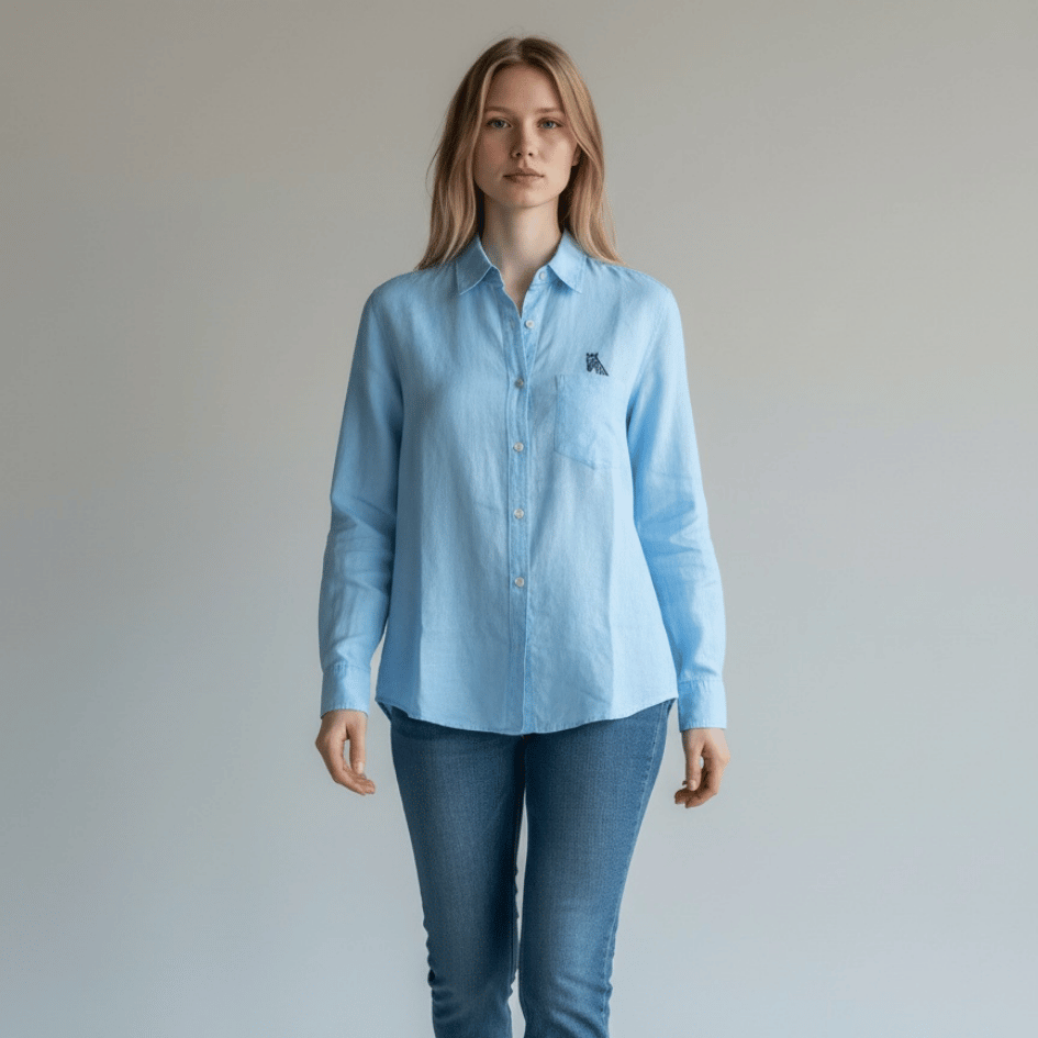 Unisex Upcycled Linen Shirt with Zebra Embroidery - Small