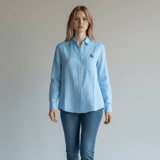 Unisex Upcycled Linen Shirt with Zebra Embroidery - Small