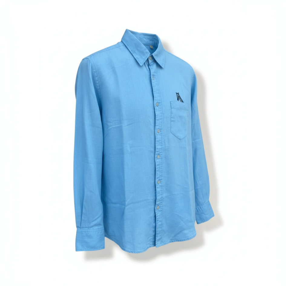 Unisex Upcycled Linen Shirt with Zebra Embroidery - Small
