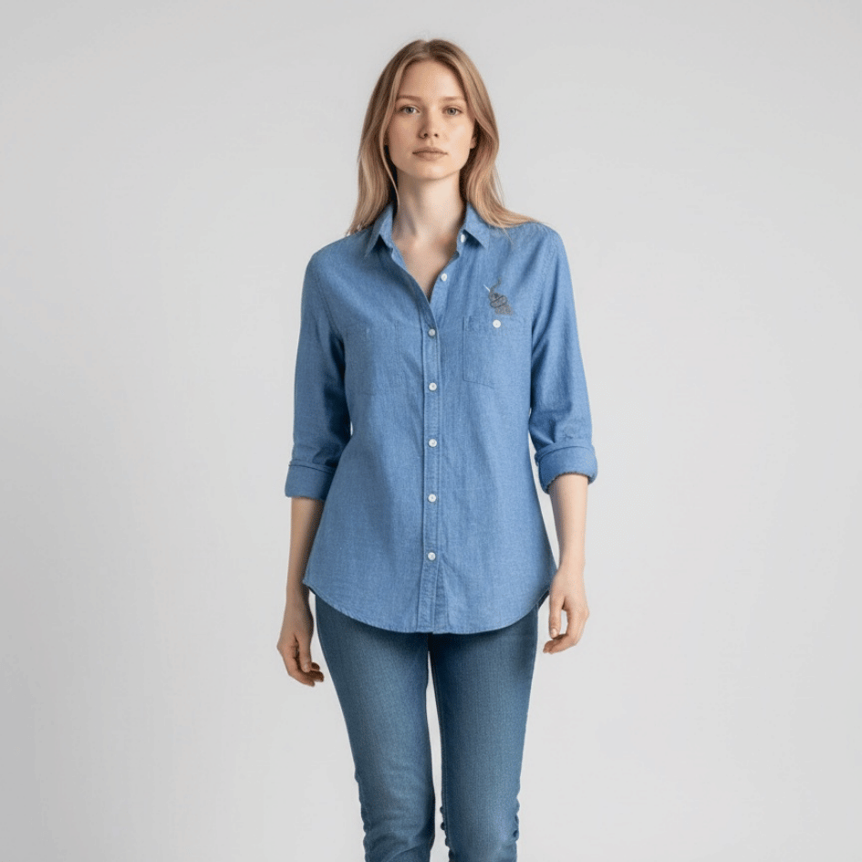 Unisex Upcycled Linen Shirt with Elephant Embroidery - Small