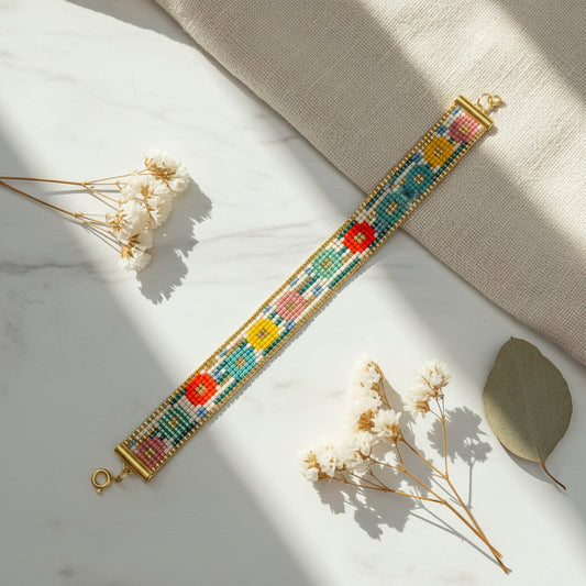 Flower beaed bracelet small width