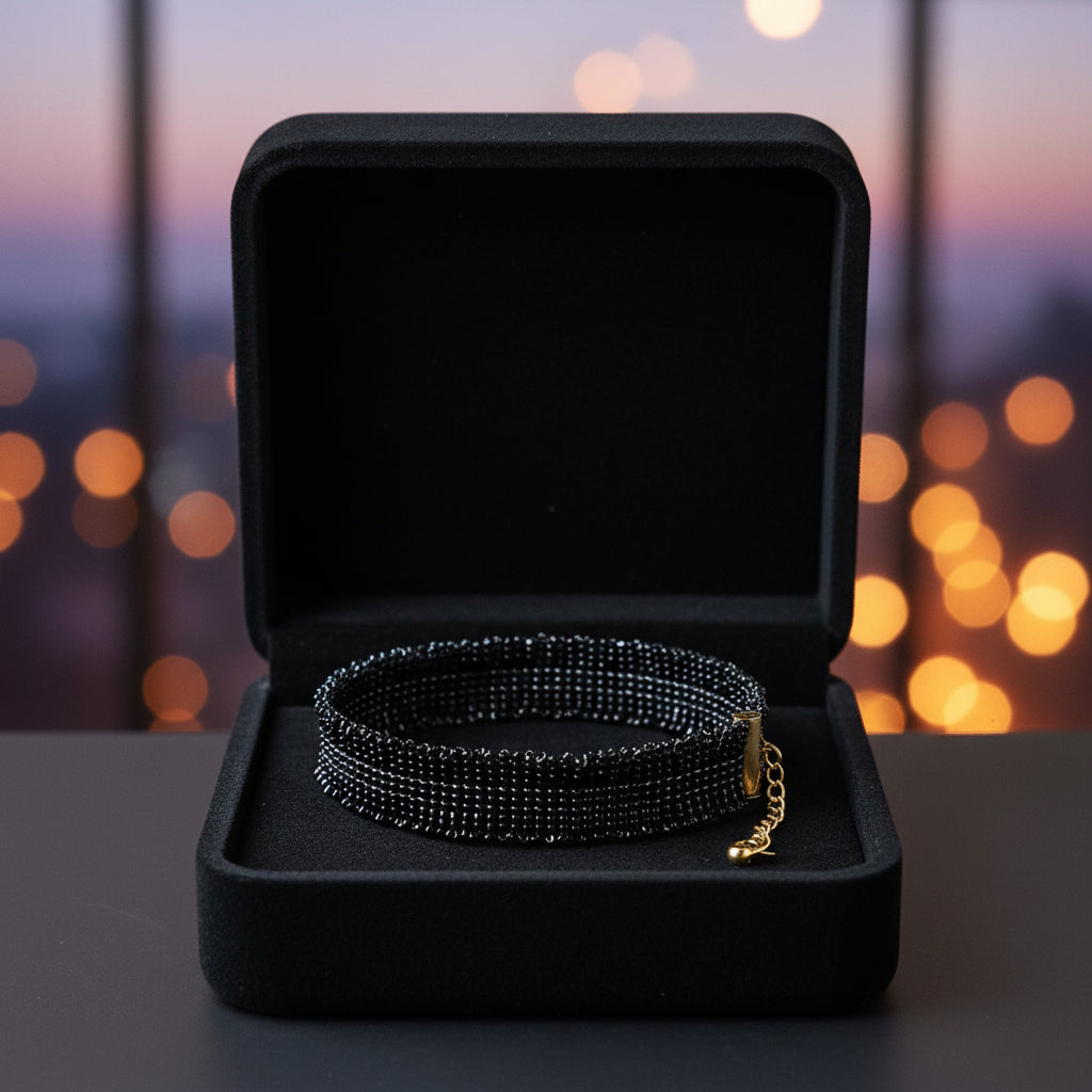 Fringe black beaded bracelet - Small width