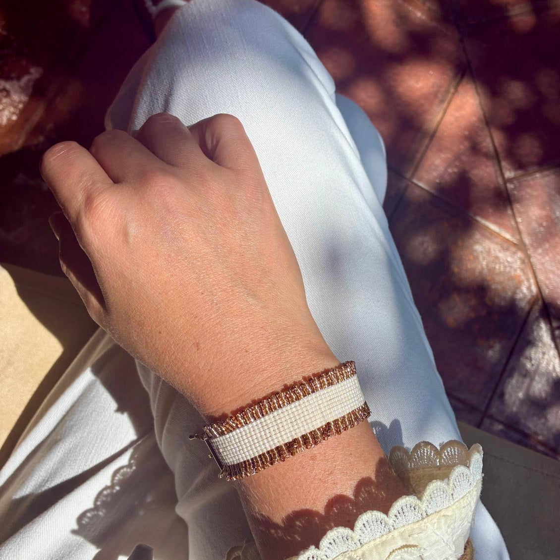 Fringe bracelet mocha- Medium width