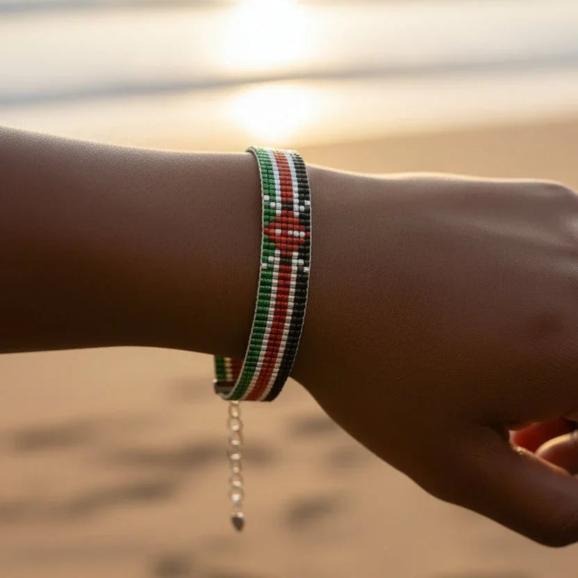Kenyan_silver beaded small width bracelet