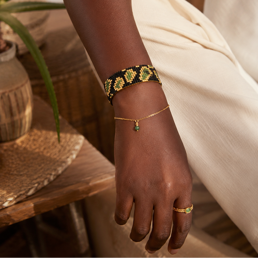 Leopard black and gold small width bracelet