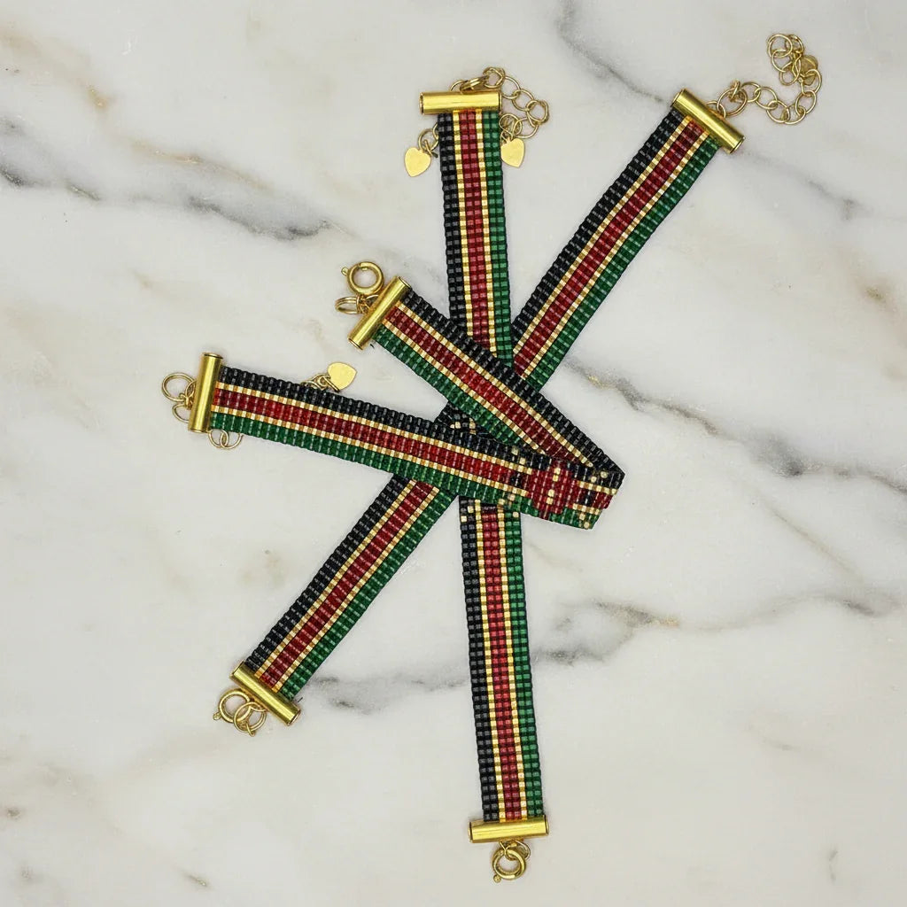 kenyan flag beaded bracelet small width - gold clasp